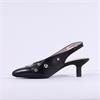 Wonders Round Stud Slingback Heel - Black Leather